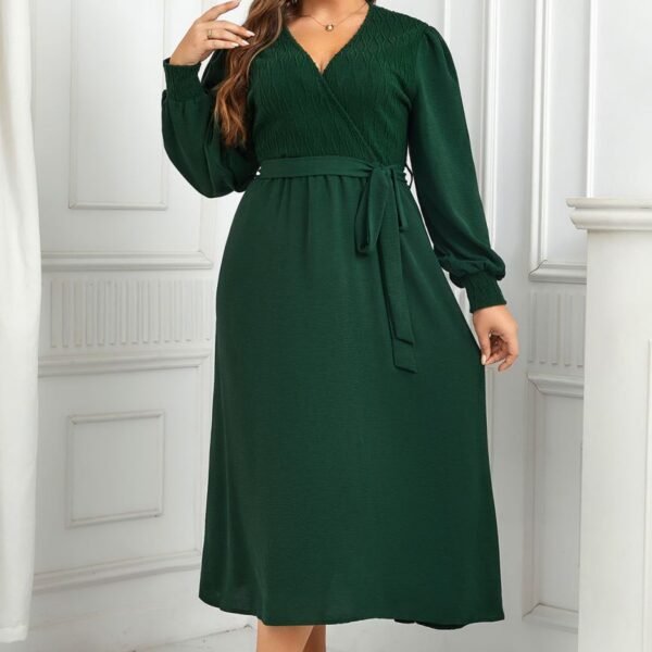 Women's V-neck Green Look Fairer Slimming Dress - Image 8