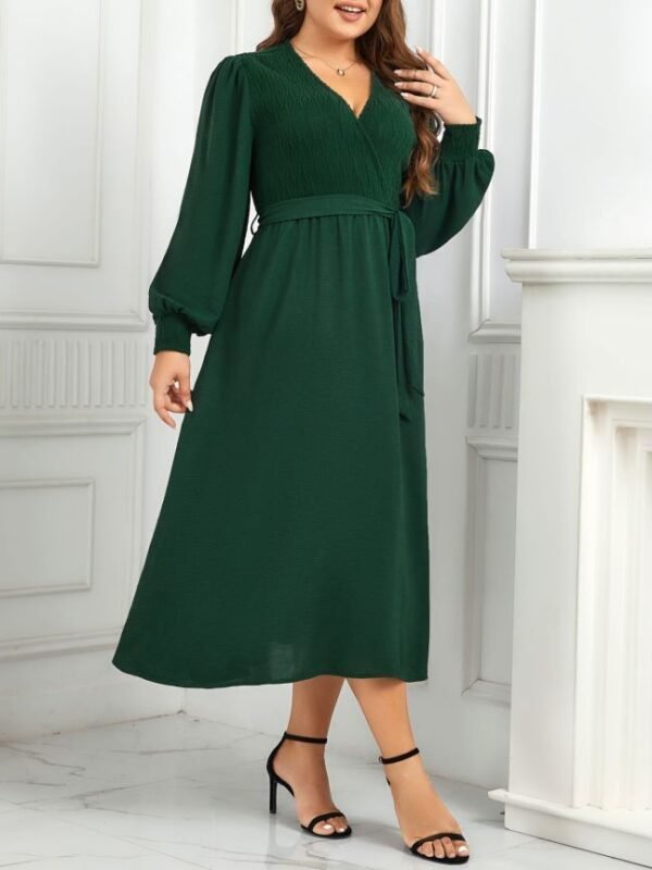 Women's V-neck Green Look Fairer Slimming Dress - Image 10