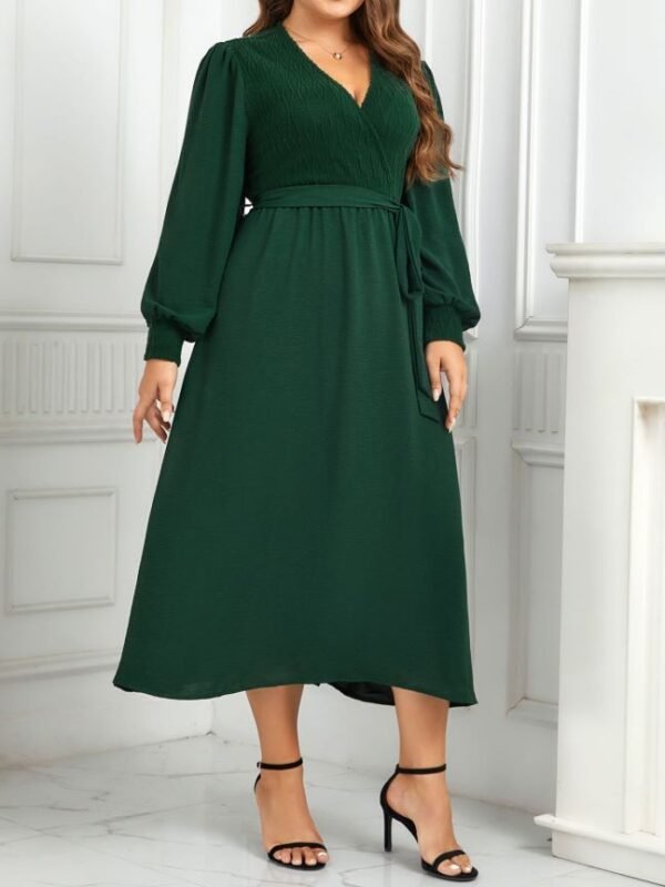 Women's V-neck Green Look Fairer Slimming Dress - Image 9