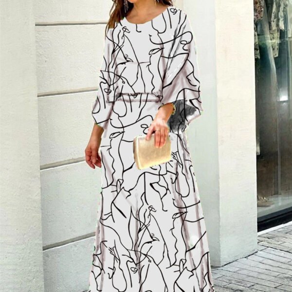 Women's 2-Piece Printed Long Sleeve Top and High-Waist Maxi Skirt Set - Image 3