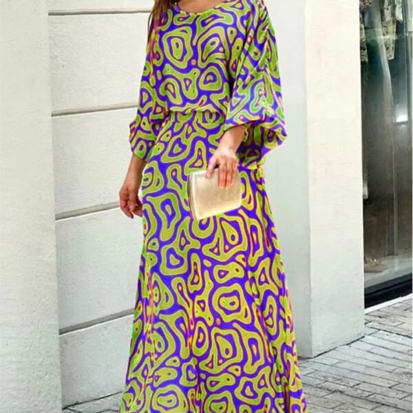 Women's 2-Piece Printed Long Sleeve Top and High-Waist Maxi Skirt Set - Image 4