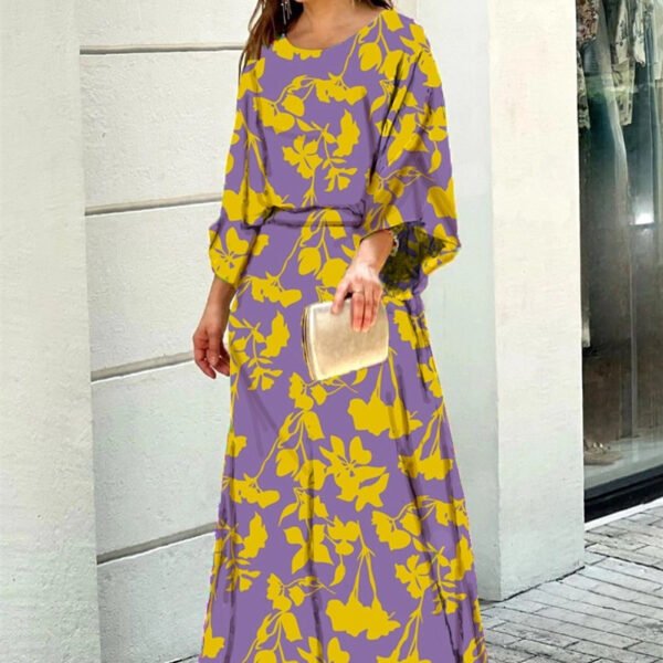 Women's 2-Piece Printed Long Sleeve Top and High-Waist Maxi Skirt Set - Image 6