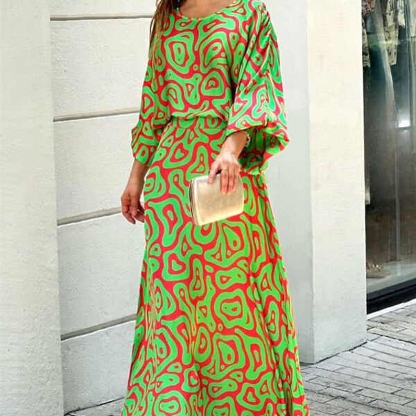 Women's 2-Piece Printed Long Sleeve Top and High-Waist Maxi Skirt Set - Image 9