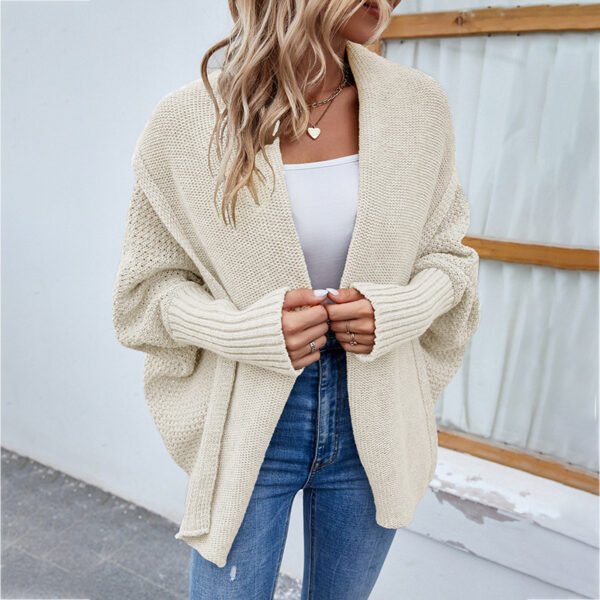 Women's Loose Knit Bat Sleeve Cardigan with Large Lapel – Autumn/Winter Fashion - Image 9