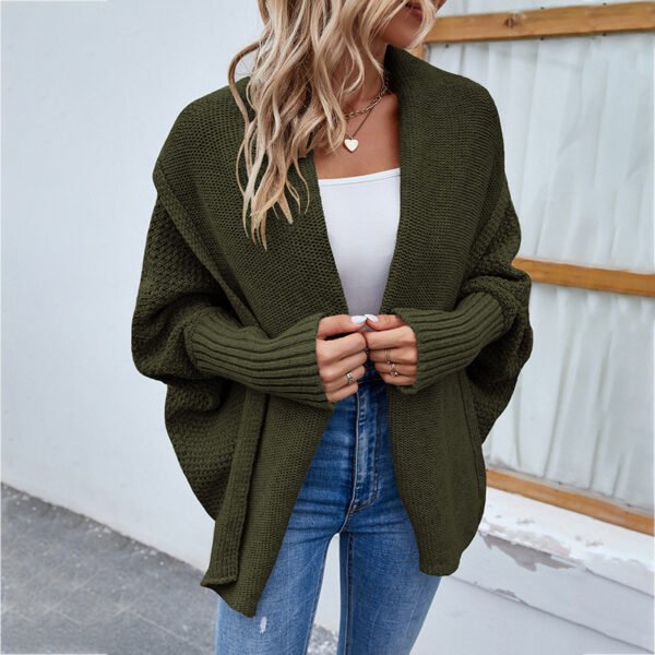 Women's Loose Knit Bat Sleeve Cardigan with Large Lapel – Autumn/Winter Fashion - Image 5