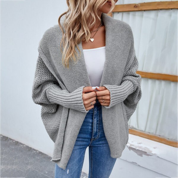 Women's Loose Knit Bat Sleeve Cardigan with Large Lapel – Autumn/Winter Fashion - Image 8