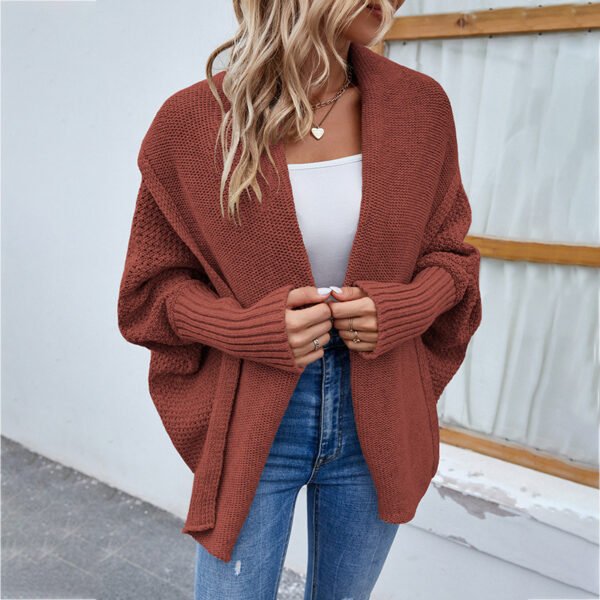 Women's Loose Knit Bat Sleeve Cardigan with Large Lapel – Autumn/Winter Fashion - Image 6