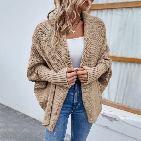 Women's Loose Knit Bat Sleeve Cardigan with Large Lapel – Autumn/Winter Fashion - Image 4