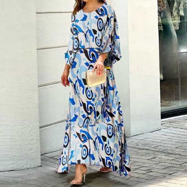 Women's 2-Piece Printed Long Sleeve Top and High-Waist Maxi Skirt Set - Image 7