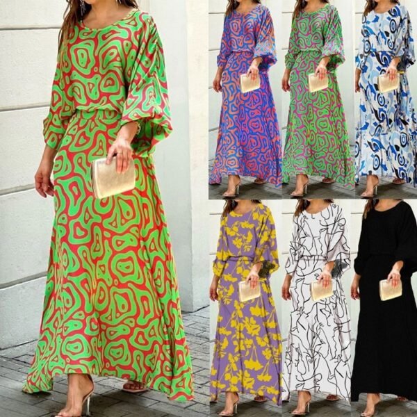 Women's 2-Piece Printed Long Sleeve Top and High-Waist Maxi Skirt Set - Image 8