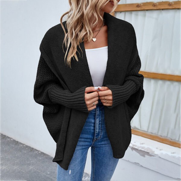 Women's Loose Knit Bat Sleeve Cardigan with Large Lapel – Autumn/Winter Fashion - Image 2