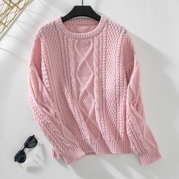 Solid Color Cable-knit Pullover Women's Sweater - Image 2